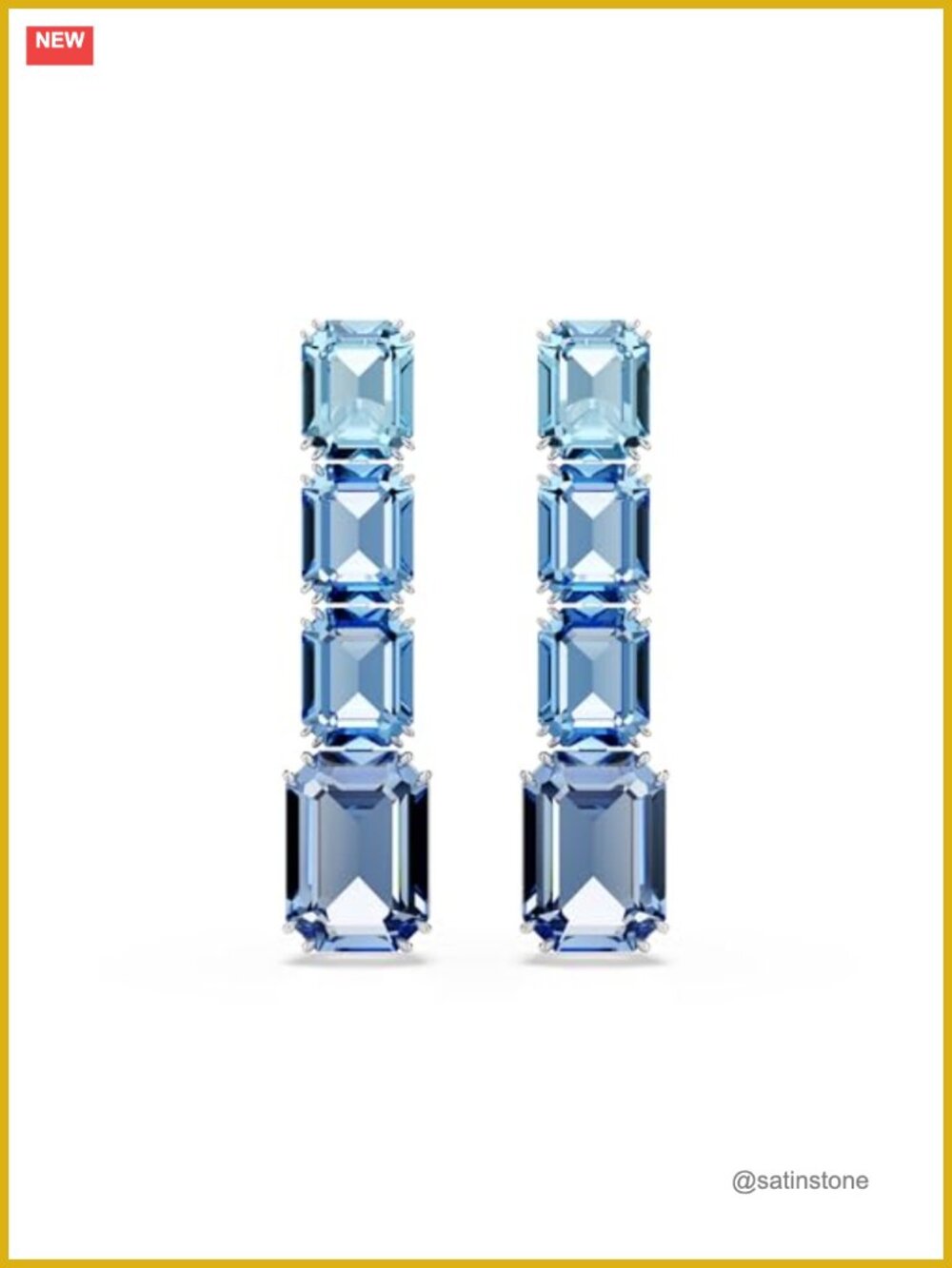 Crystal Octagon Cut Drop Dangle Earrings Rhodium Plated Lever Back